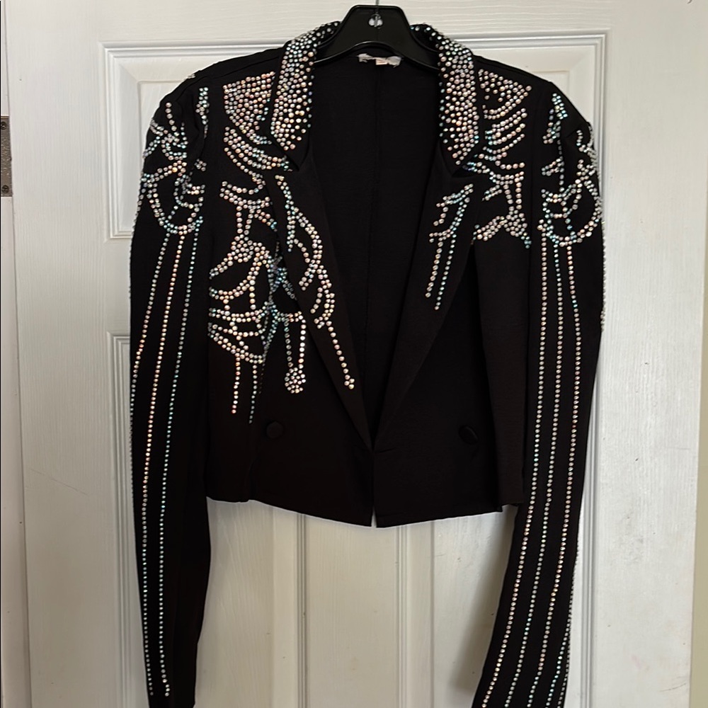 Black Blazer with Silver Embellishments and Ribbed Sleeves